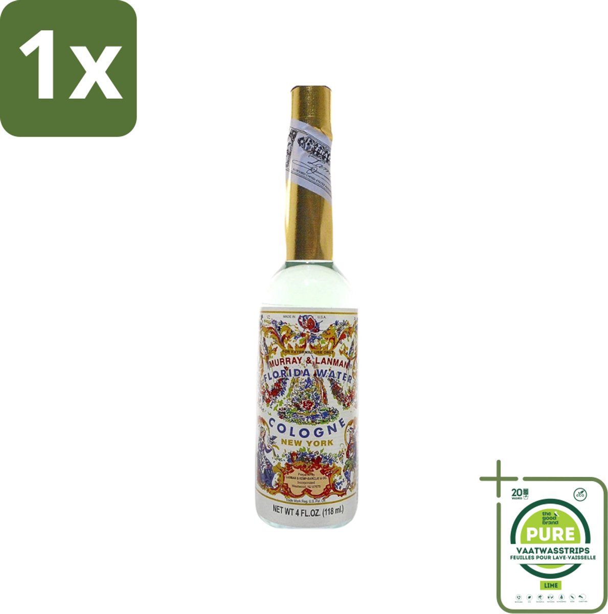 1 x Murray & Lanman - Florida Water - Eau de Cologne - Verfrissende Geur - 221 ml - Florida Water - Eau De Cologne - Geurverspreider - Parfum - Fris