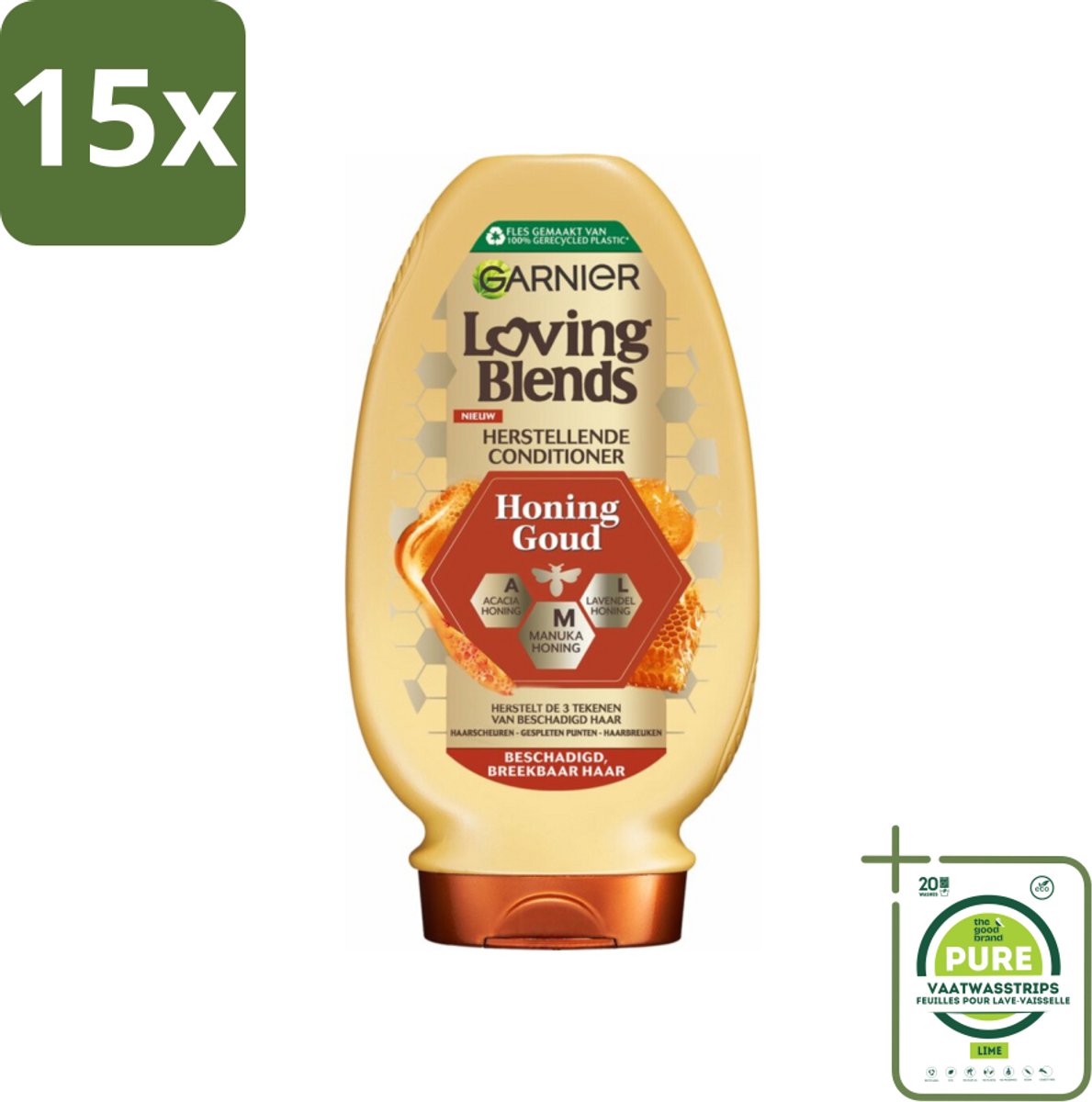 15 x Garnier Loving Blends Honing Goud Conditioner 250 ml - Grootverpakking - Beschadigd Haar - Breekbaar Haar - Haar Herstel - Haar Versterken - Honing Conditioner
