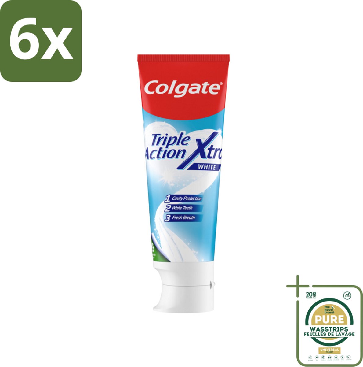 Colgate Tandpasta Triple Action Xtra White 75 ml - Voordeelverpakking - 6 stuks - Wittere tanden - Frisse adem