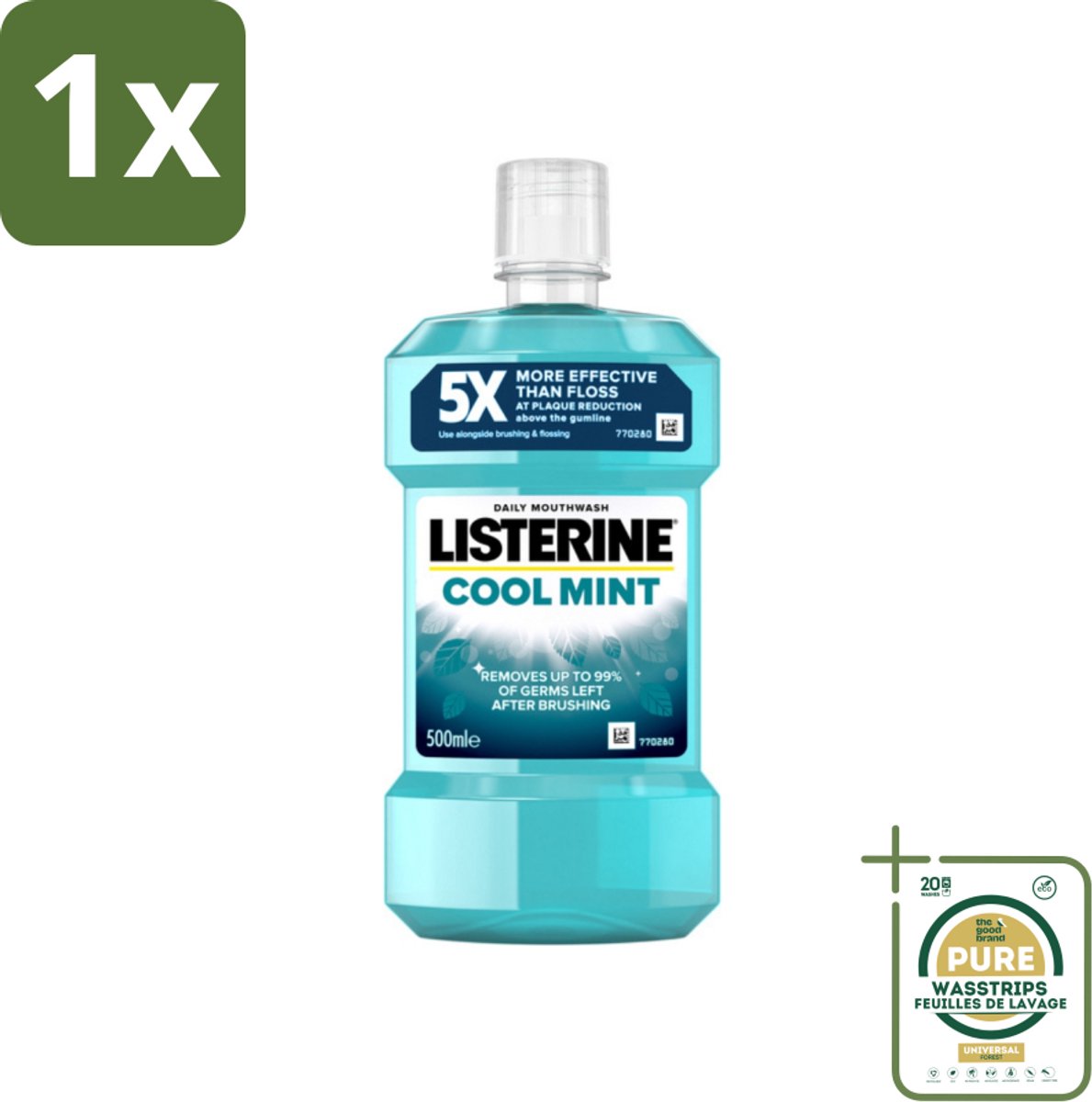 1 x Listerine - Mondwater - Cool Mint - Verfrissend - 500 ml- Mondwater - Mondspoeling - Antibacterieel Mondwater - Frisse Adem - Tandplak
