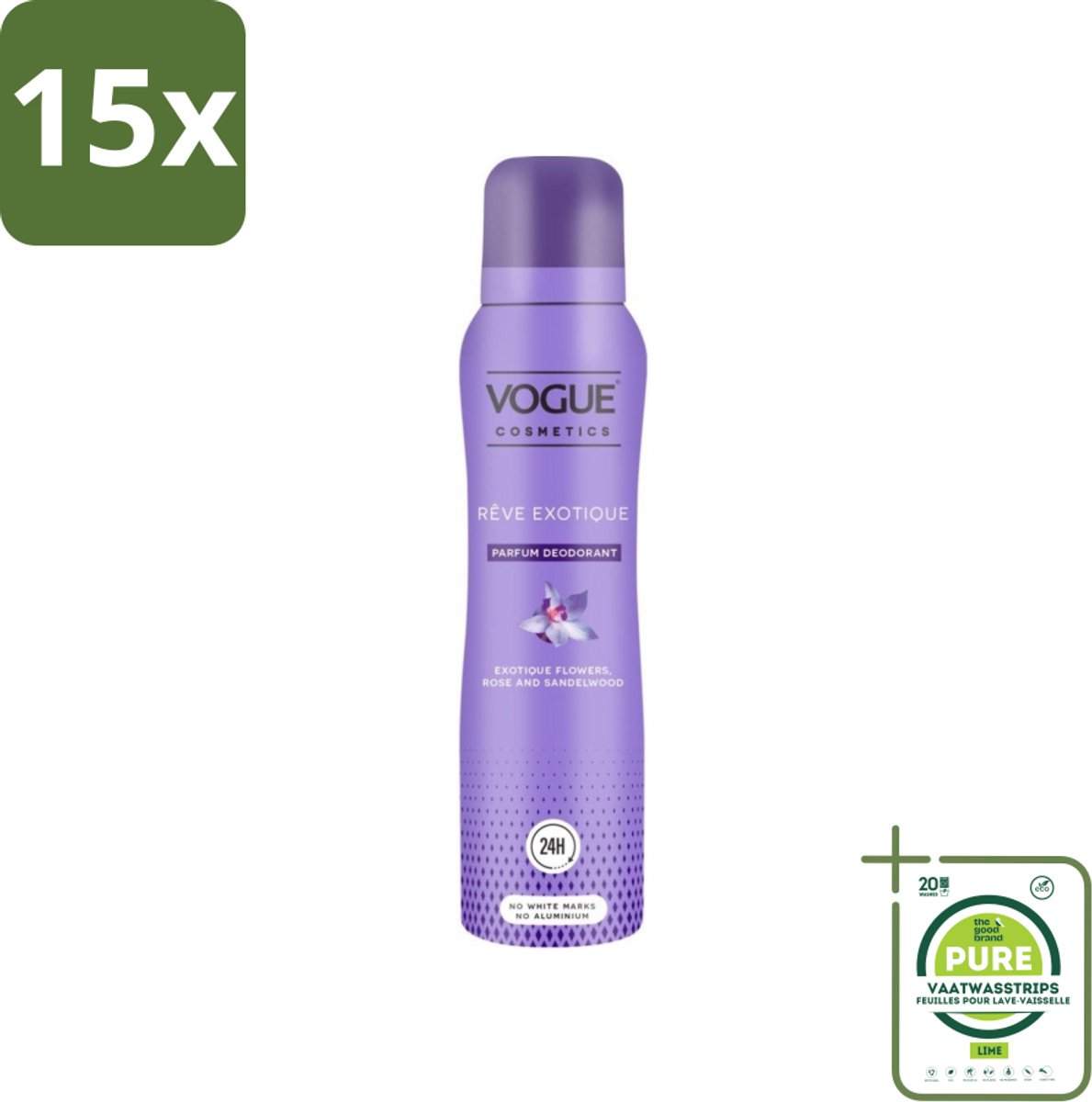 15 x Vogue Reve Exotique Parfum Deodorant 150 ml - Grootverpakking - Parfum Deodorant - Deodorant Met Geur - Geurige Deodorant - Luxe Deodorant - 24 Uur Bescherming