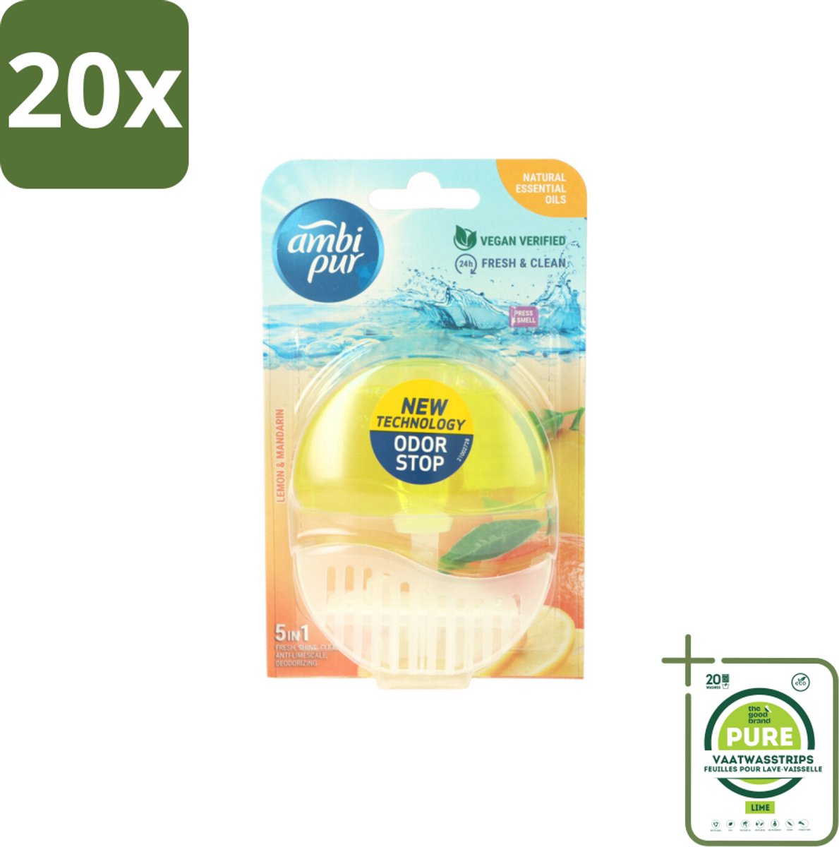 20 x Ambi Pur Toiletblok Starterkit 5in1 Lemon & Mandarine - Grootverpakking - Toiletblok - Toilet Hygiëne - Citroen Geur - Mandarijn Geur - Frisse Geur