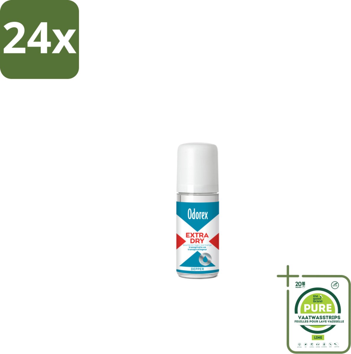 Odorex Depper - Deodorant Roller - Extra Dry - Krachtige Bescherming - 50 ml - Voordeelverpakking - 24 stuks - Overmatig zweten - Droge oksels