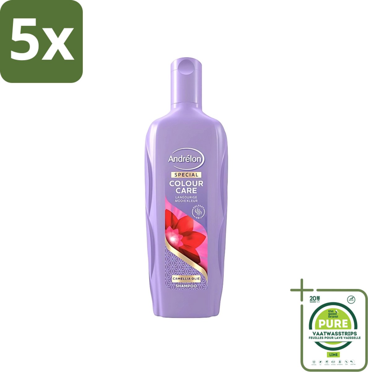 5 x Andrélon - Colour Care - Shampoo - Sulfaatvrij - 300 ml - Grootverpakking - Kleurbehoud - Sulfaatvrije Shampoo - Gekleurd Haar - Haarverzorging - Camellia-olie