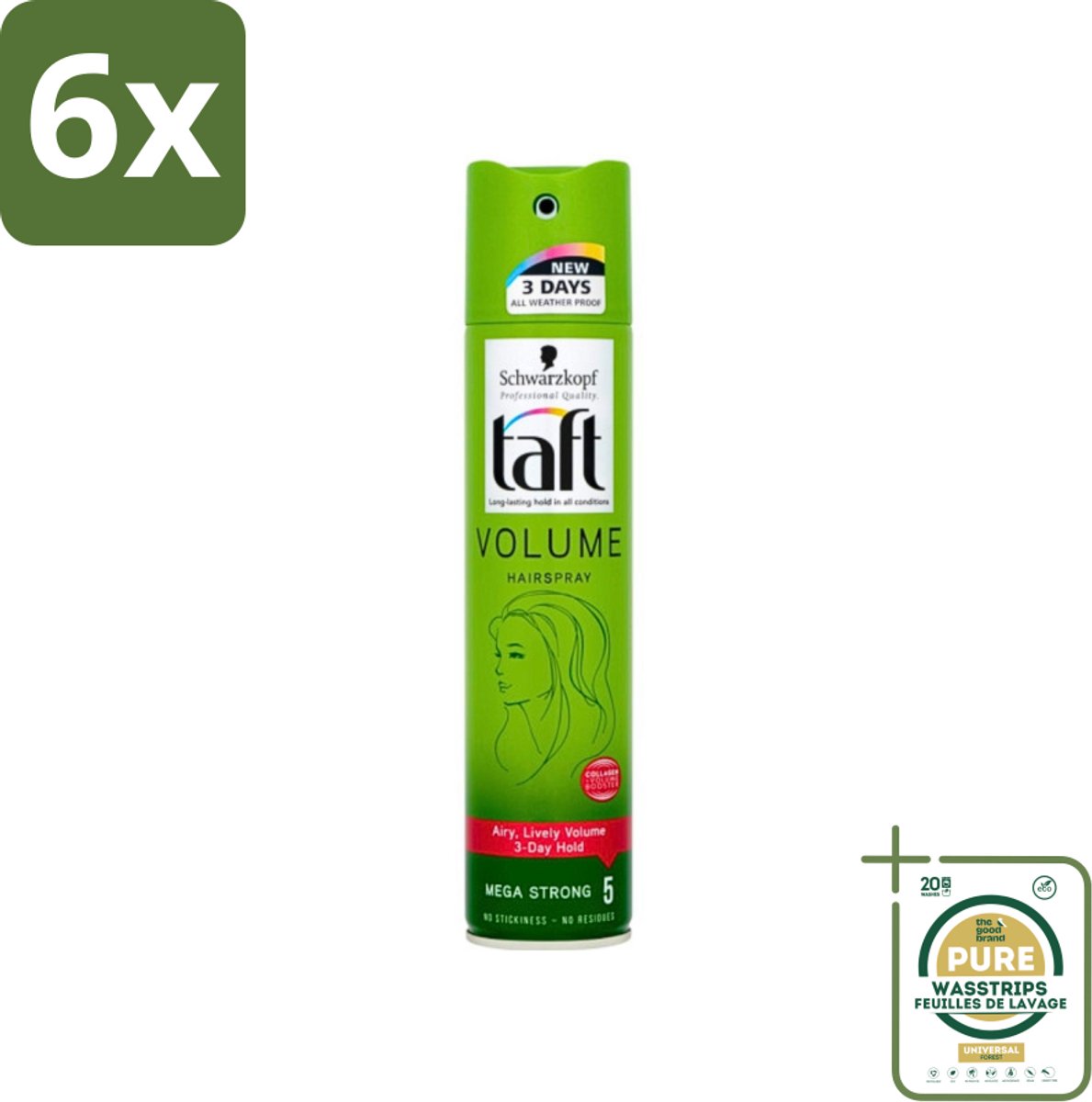 Schwarzkopf - Taft - True Volume Haarspray - Mega Strong - Volumeboost & Fixatie - 250 ml - Voordeelverpakking - 6 stuks - Fixatie - Fijn haar