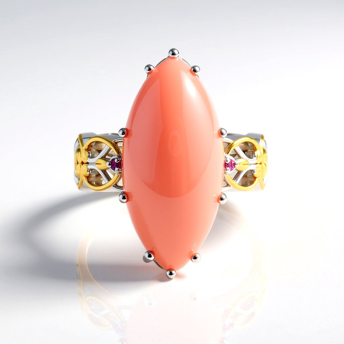 Cavill - Zilveren ring met roze chalcedoon 12,3 ct marquise cabochon - 925 sterling zilver palladium - Elegante damesring met roze saffier Madagaskar