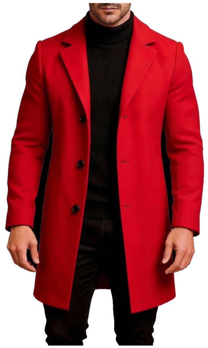 Currero Trenchcoat Winterjas Heren Mantel Jas Mantels Winter Herfstjas Volwassen Stijlvol Knopen Rood