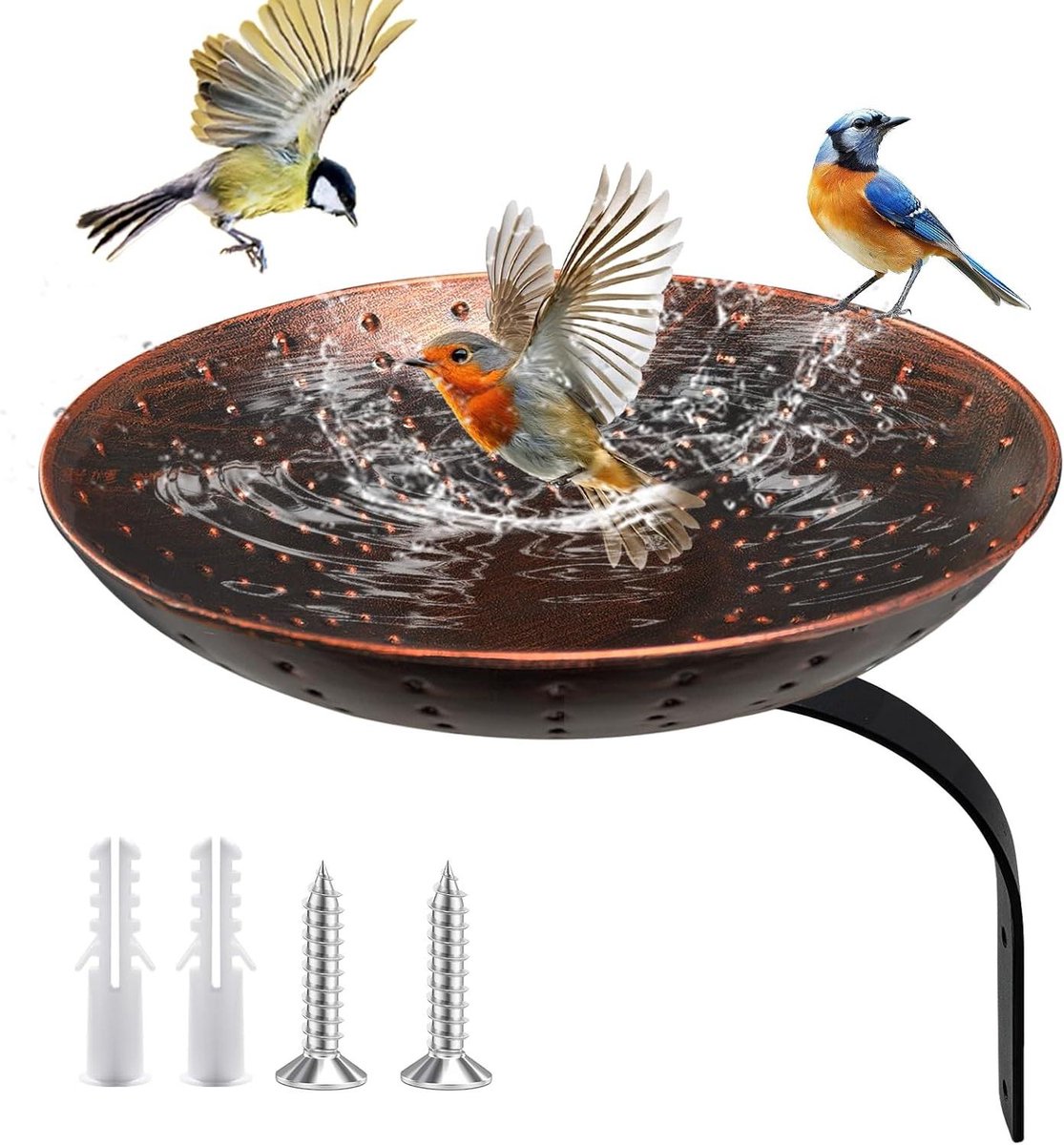 Vogelbad - Vogelvoeder - Vogels Voeren - Wandmontage - 27 cm diameter - Bruin