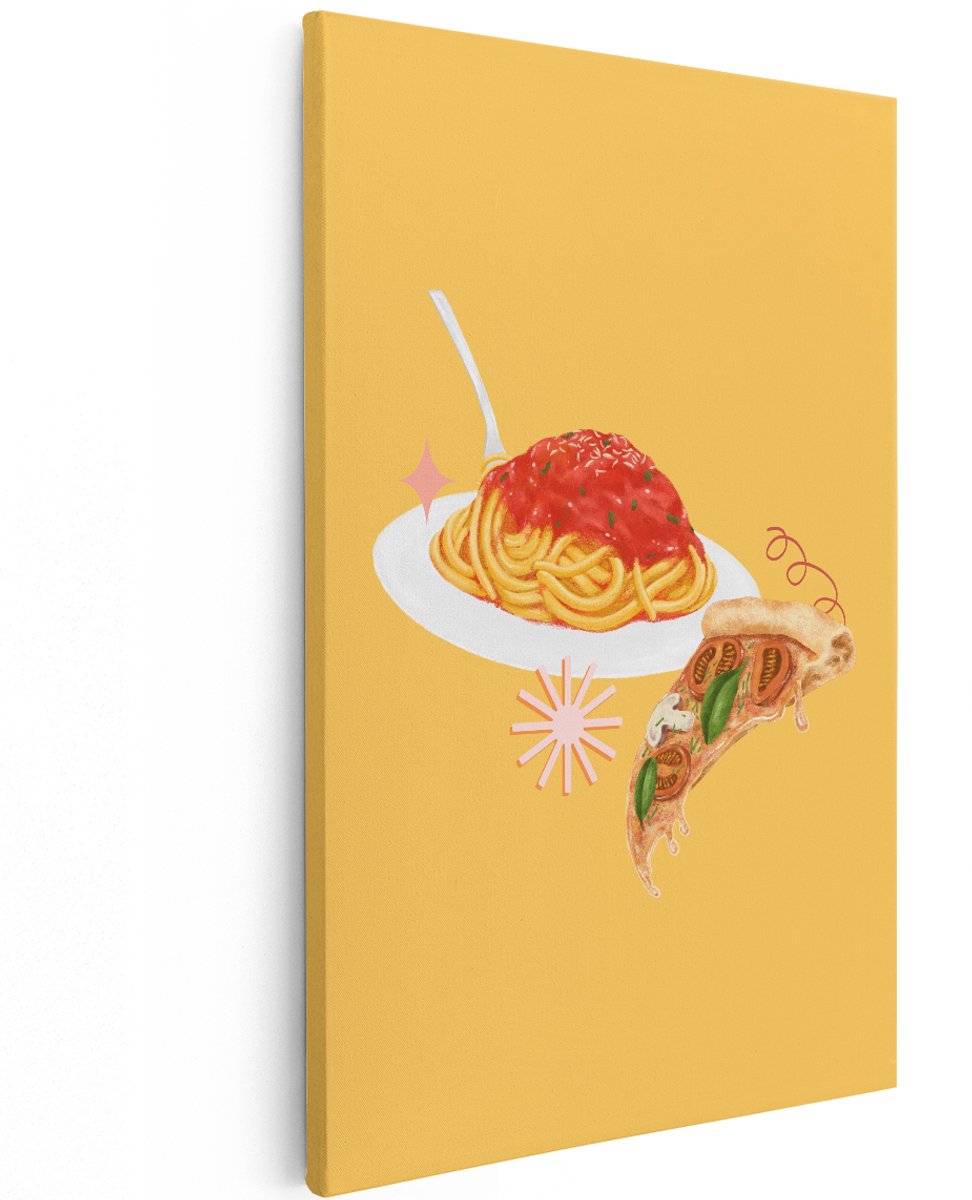Artaza Canvas Schilderij Spaghetti - 100x150 cm - Groot - Wanddecoratie Keuken - Muurdecoratie Italiaans Eten - Decoratie Pizza Tomatensaus