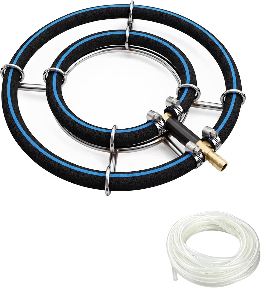 Oxygen Diffuser voor Vijvers, 2-Weg Ring met 8 mm Tube, Nano Luchtbeluchter voor Koi Vijvers en Aquaria, Inclusief 5 m Slang en Siliconen Slang (25 cm)