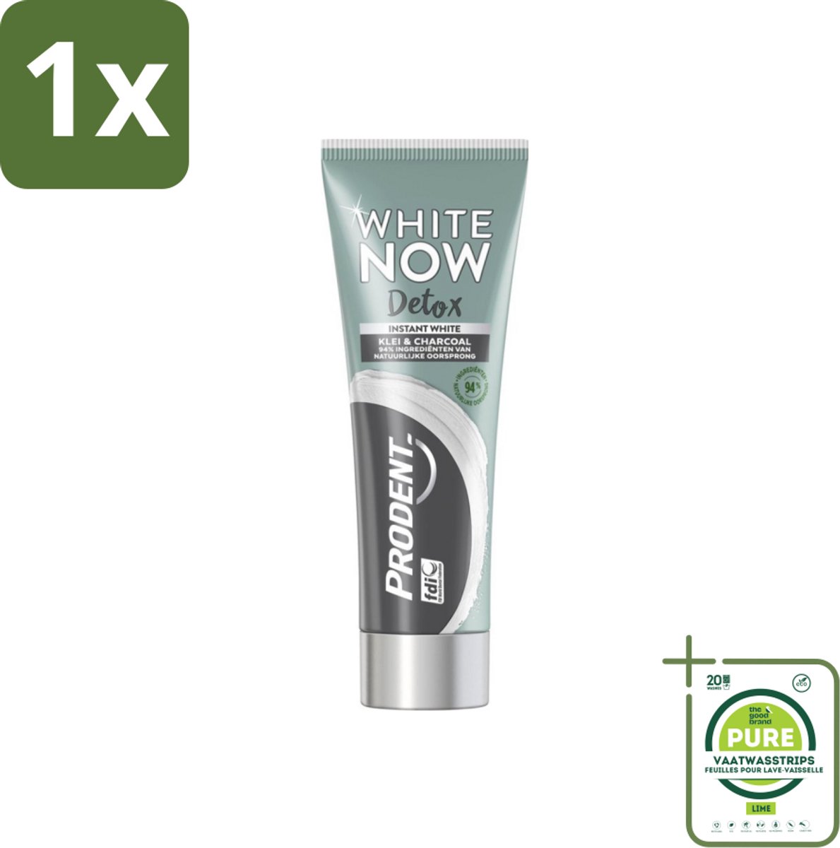 1 x Prodent - White Now - Tandpasta - Natuurlijke Ingrediënten - Klei En Houtskool - 75 ml - Tandpasta - Whitening - Klei - Houtskool - Natuurlijke Tandpasta