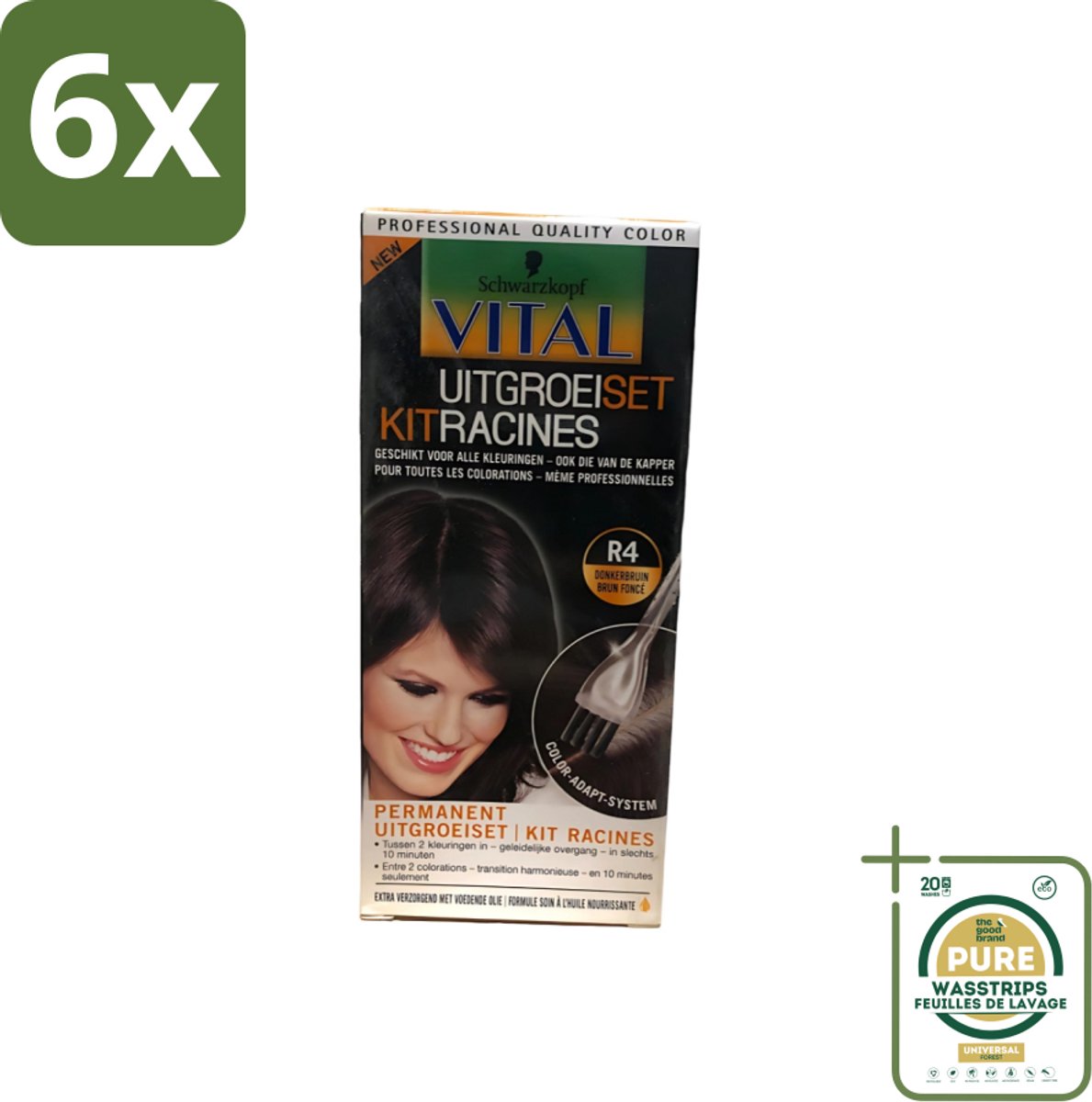Schwarzkopf Vital - Haarverf - Uitgroeiset - R4 Donkerbruin - 60 ml - Voordeelverpakking - 6 stuks - Donkerbruin haar - Haarkleur bijwerken