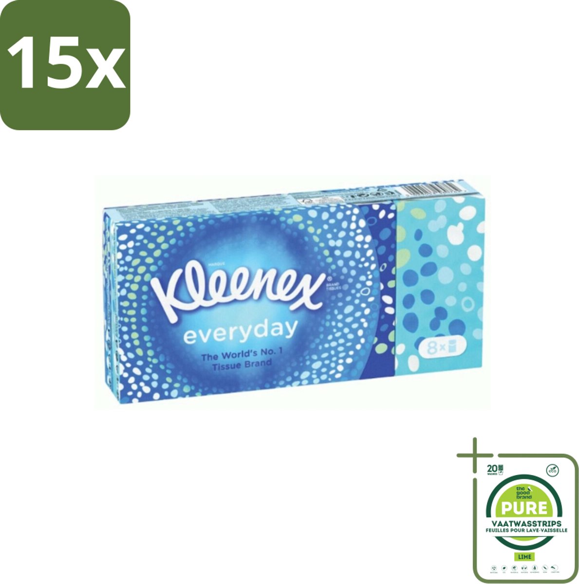 15 x Kleenex - Zakdoekjes - Everyday - 8 Pakjes Zakdoekjes - Grootverpakking - Zakdoekjes - Tissues - Schoonmaak - Reiniging - Vlekken Verwijderen