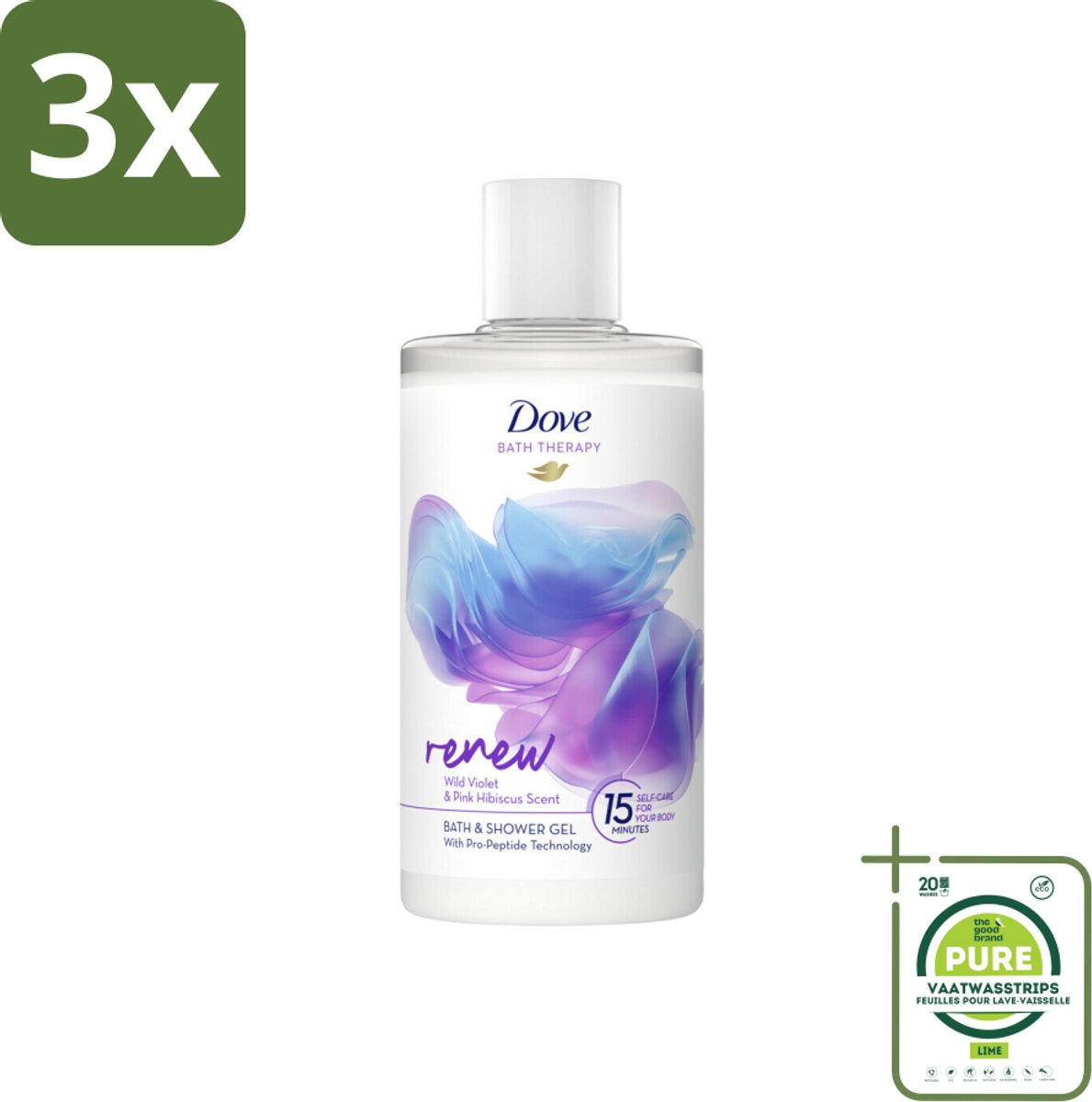 3 x Dove Bath Therapy Renew Badschuim & Douchgel 400 ml - Grootverpakking - Badschuim - Badproducten - Dove - Huidverzorging - Hydraterend