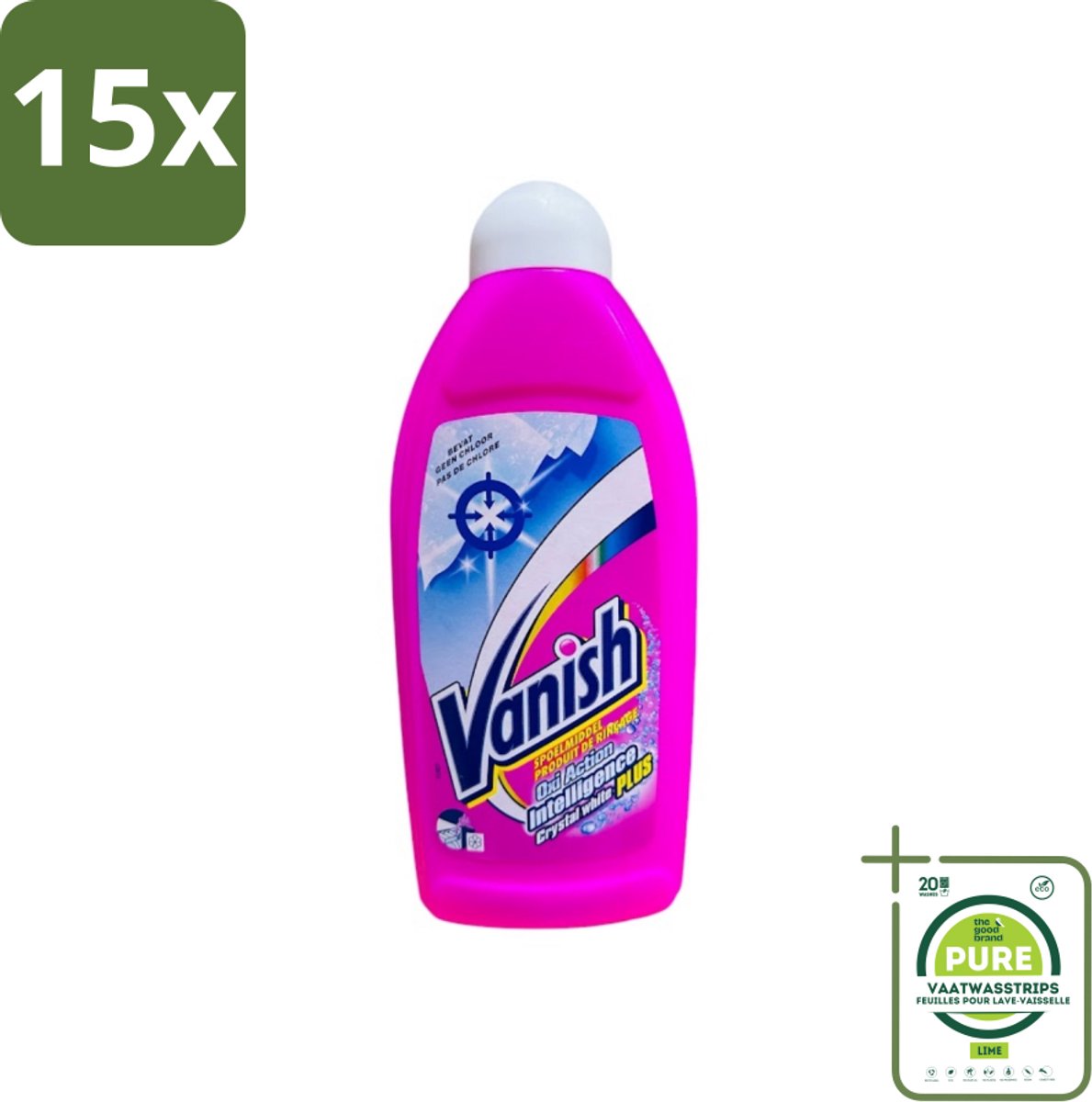 15 x Vanish Gordijnen - Kristalwit - Wasmiddel - Zonder Chloor - Witte Was - 500 ml - Grootverpakking - Wasmiddel Gordijnen - Wit Wasmiddel - Chloorvrij Wasmiddel - Gordijnen Schoonmaken - Gordijnen Bleken