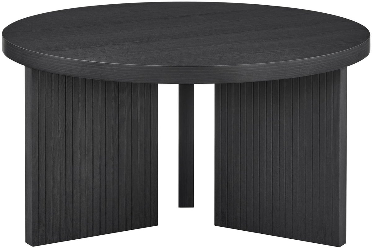 OKWISH Salontafel - Ronde Vorm Met Verticale Ribbels - 80 Cm - Modern En Ruimtebesparend Voor Woonkamer - MDF Zwart