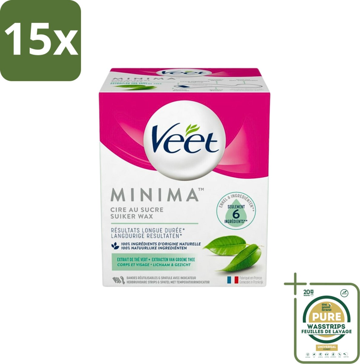 15 x Veet - Warme Wax - Orientaalse Ontharings Wax - Minima - Groene Thee - 250ml - Grootverpakking - Ontharing Wax - Suiker Wax - Groene Thee Wax - Natuurlijke Ontharing - Haartjes Verwijderen