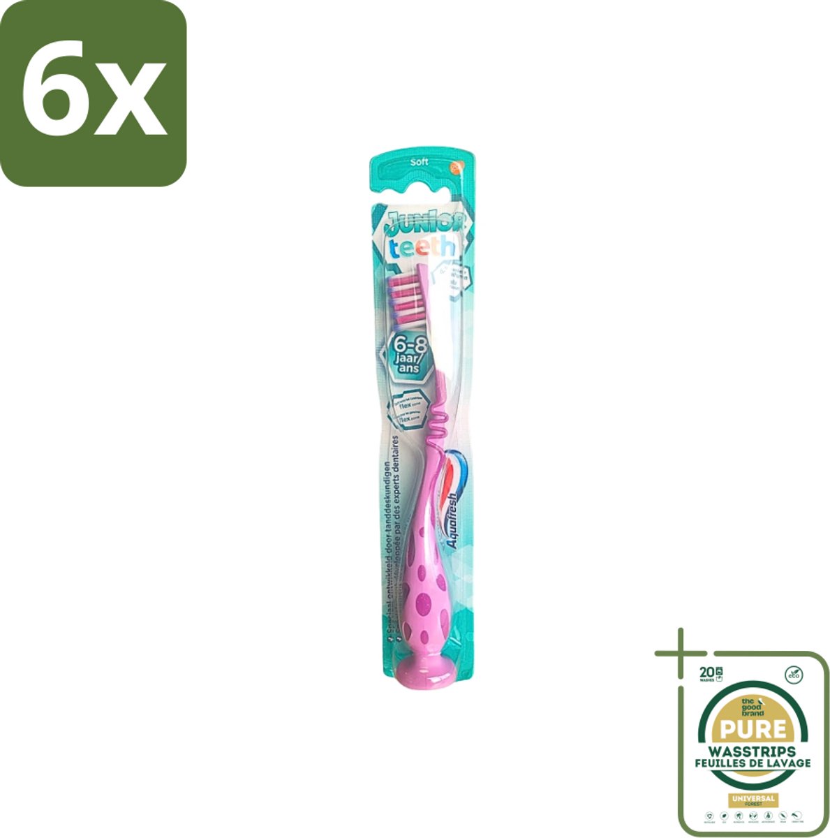 Aquafresh - Junior Teeth Tandenborstel - 6-8 Jaar - Cool Ontwerp - 1 Stuk - Voordeelverpakking - 6 stuks - Kinder tandenborstel - Tandenpoetsen