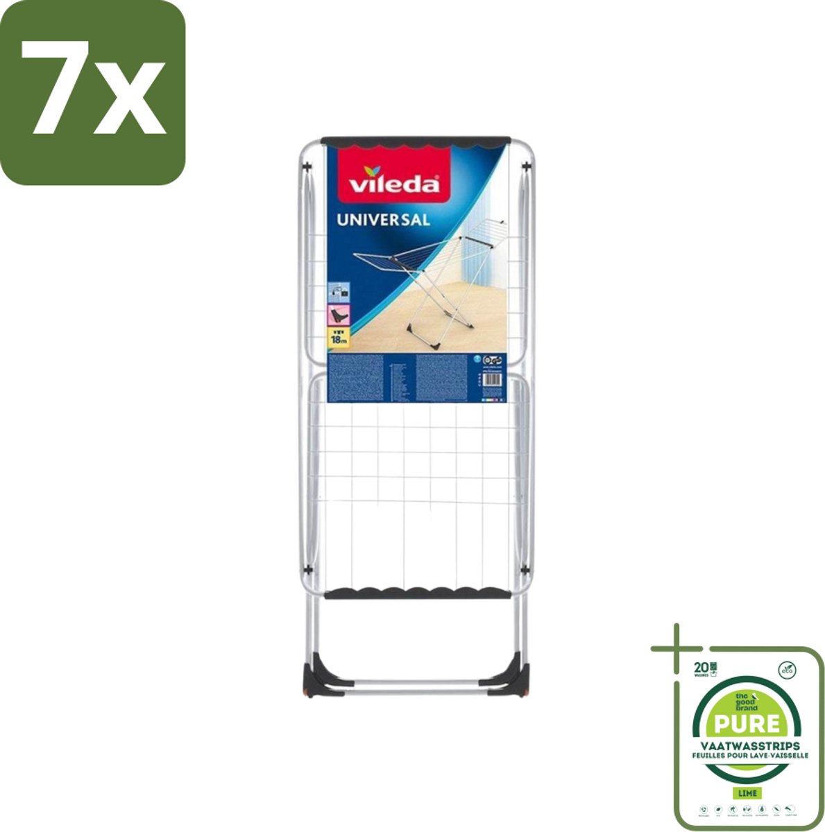7 x Vileda Universal - Droogrek - X-onderstel - 18 Meter Drooglengte - Grootverpakking - Droogrek - Wasdroogrek - Droogrek Vileda - Wasdroogsysteem - Inklaps Droogrek