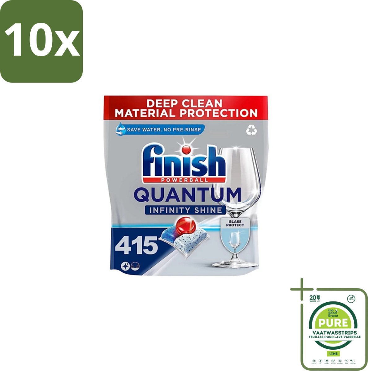 10 x Finish – Vaatwastabletten – Quantum Infinity Shine – 83 Capsules - Grootverpakking - Vaatwastabletten - Vaatwasser - Glasbescherming - Glans - Diepe Reiniging
