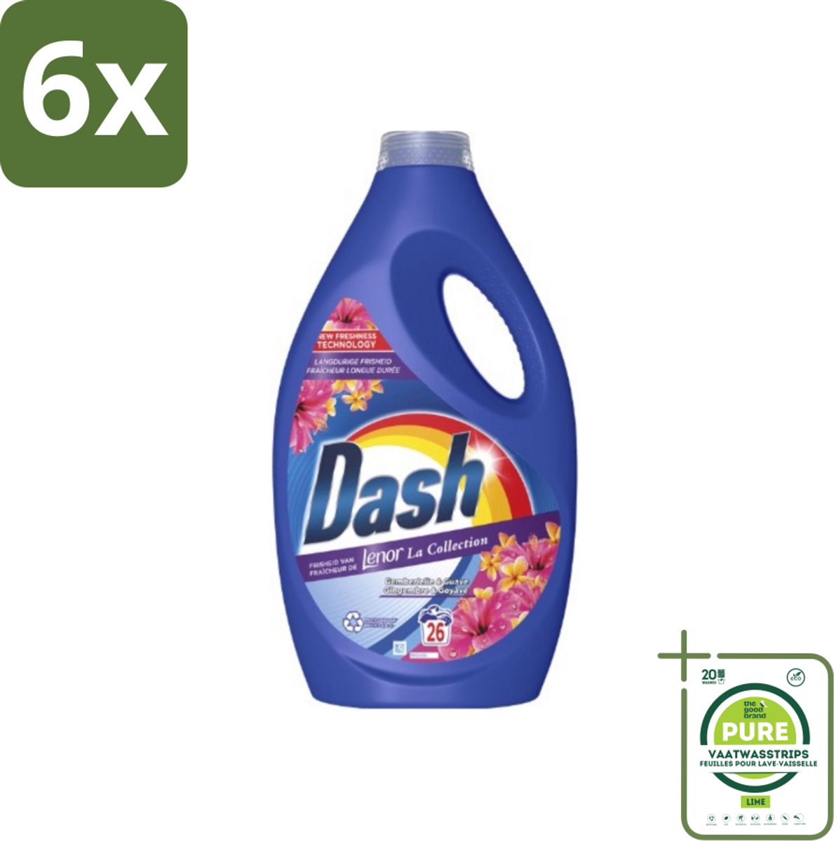 Dash - Lenor Collectie - Vloeibaar Wasmiddel - Witte en Gekleurde Was - Kersenbloesem - 26 Wasbeurten - Voordeelverpakking - 6 stuks - Wasmiddel - Vloeibaar wasmiddel