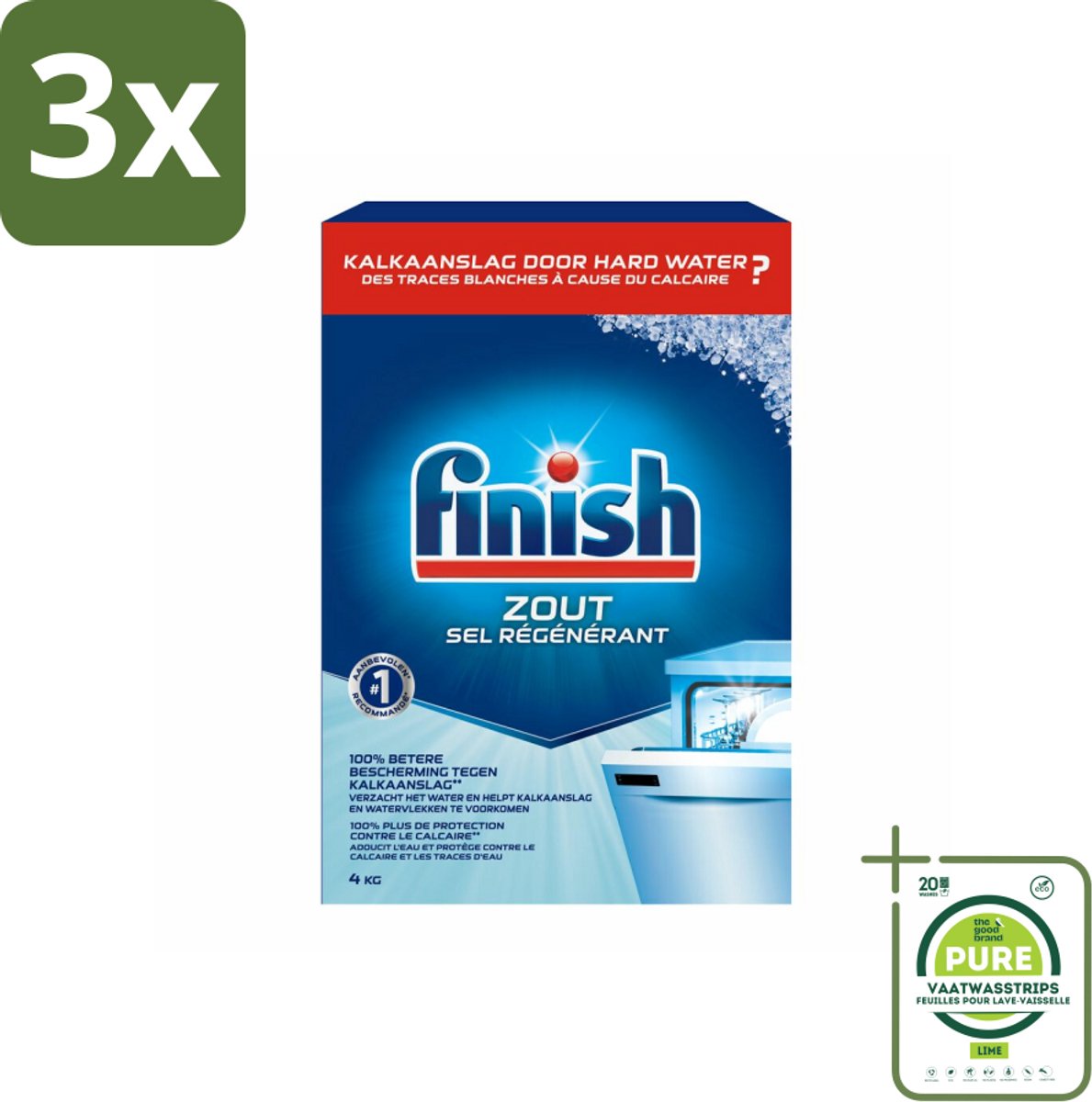 3 x Finish Vaatwasmachine Zout 4 kg - Grootverpakking - Vaatwasmachine Zout - Kalk Verwijderaar - Vaatwasser Reiniging - Vaatwasser Onderhoud - Anti-kalk