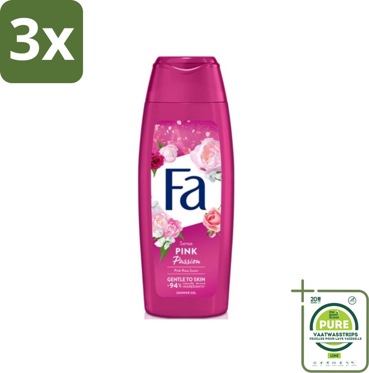 3 x Fa - Pink Passion - Douchegel - Roze Roos - 250 ml - Grootverpakking - Douchegel - Roze Roos - Fa - Verfrissende Geur - Huidverzorging