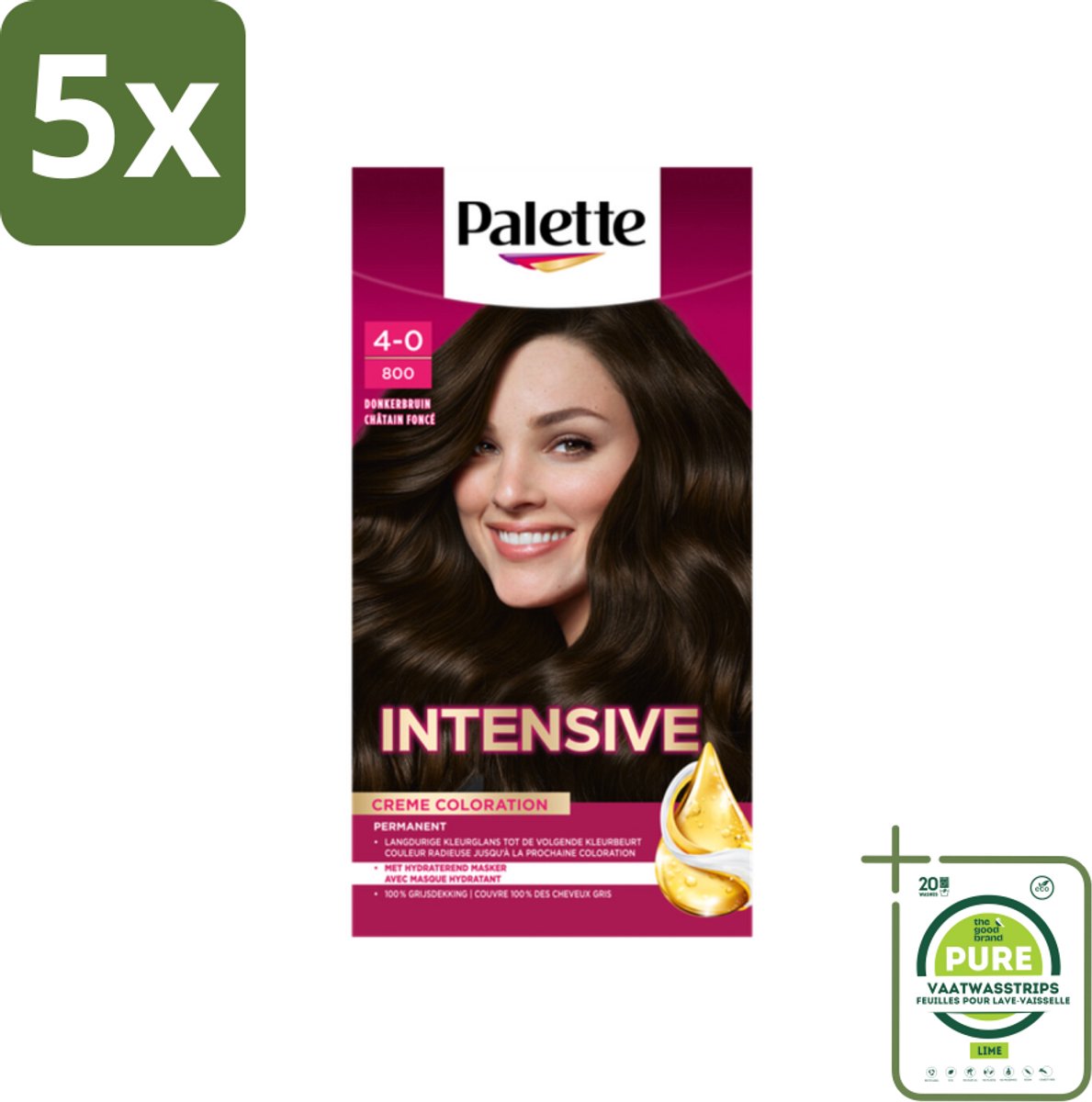 5 x Palette Intensive Oil-Care Color Haarkleuring 800 Donkerbruin - Grootverpakking - Haarverf - Donkerbruin - Permanente Haarverf - Arganolie - Glans