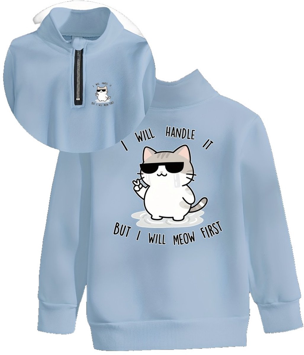 Currero Quarter Zip Jongens Sweater Met Rits Jumper Quarterzip Hoodie Jongen Warme Trui Vest Lang Coltrui Lichtblauw 4 Jaar