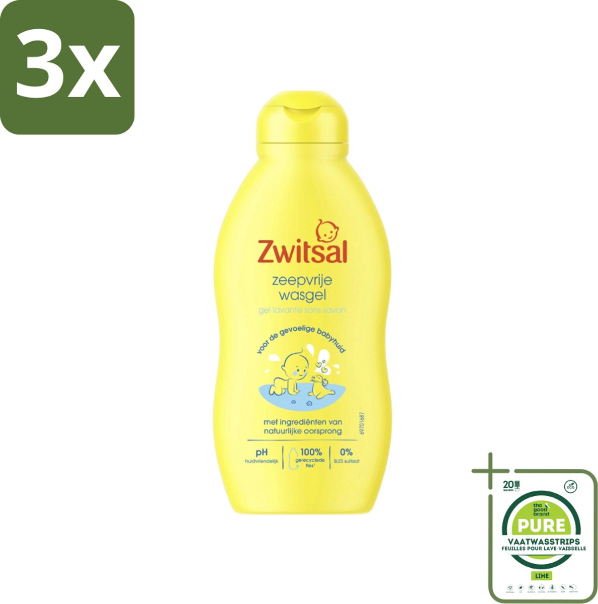 3 x Zwitsal - Babyverzorging - Zeepvrije Wasgel - Voor de Gevoelige Babyhuid - 200 ml - Grootverpakking - Babywasgel - Babyhuid - Gevoelige Babyhuid - Milde Reiniging - SLES-vrij