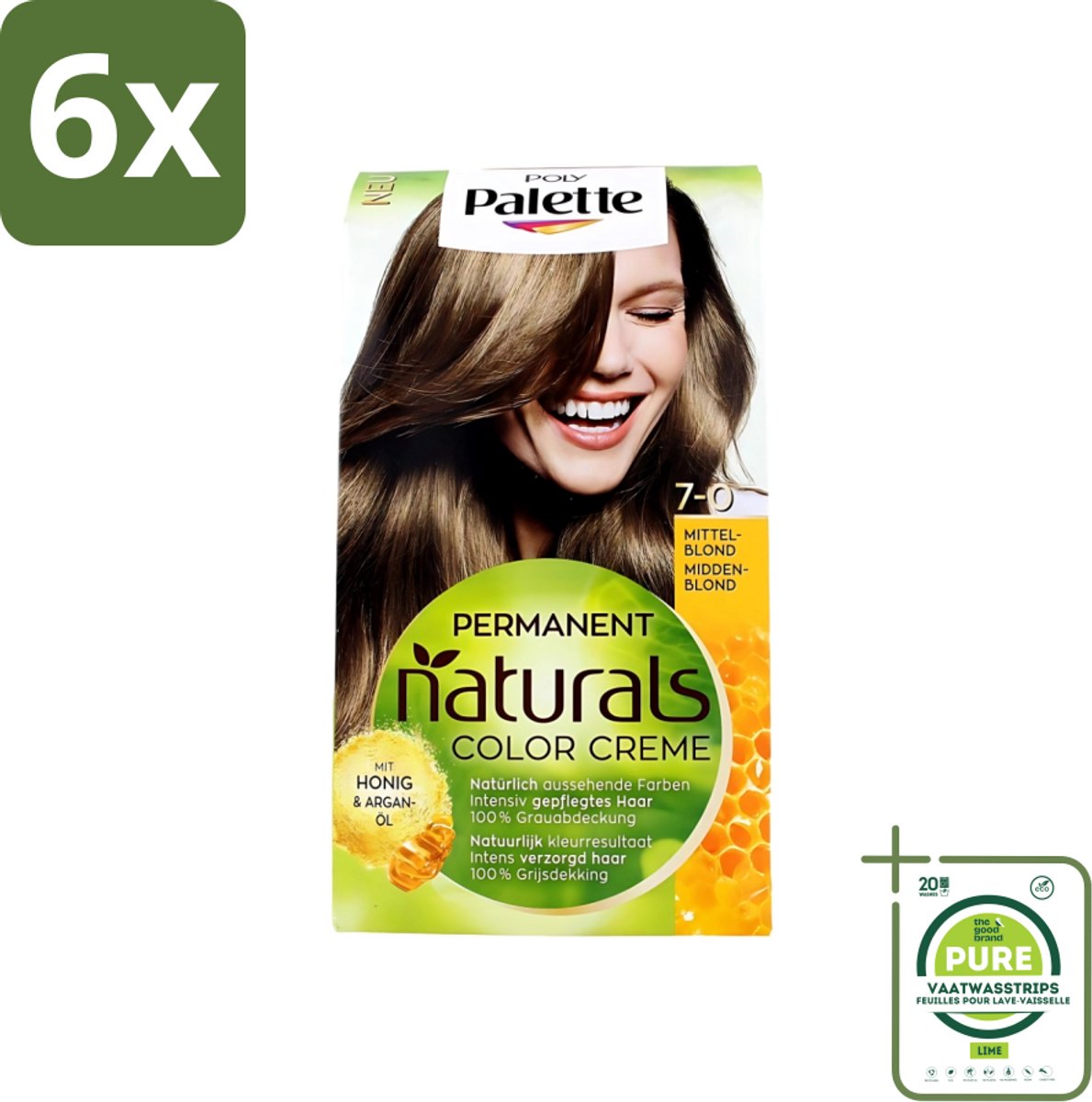 Poly Palette - Haarverf - Middenblond 7-0 - 115ml - Voordeelverpakking - 6 stuks - Haarverf - Permanente haarverf
