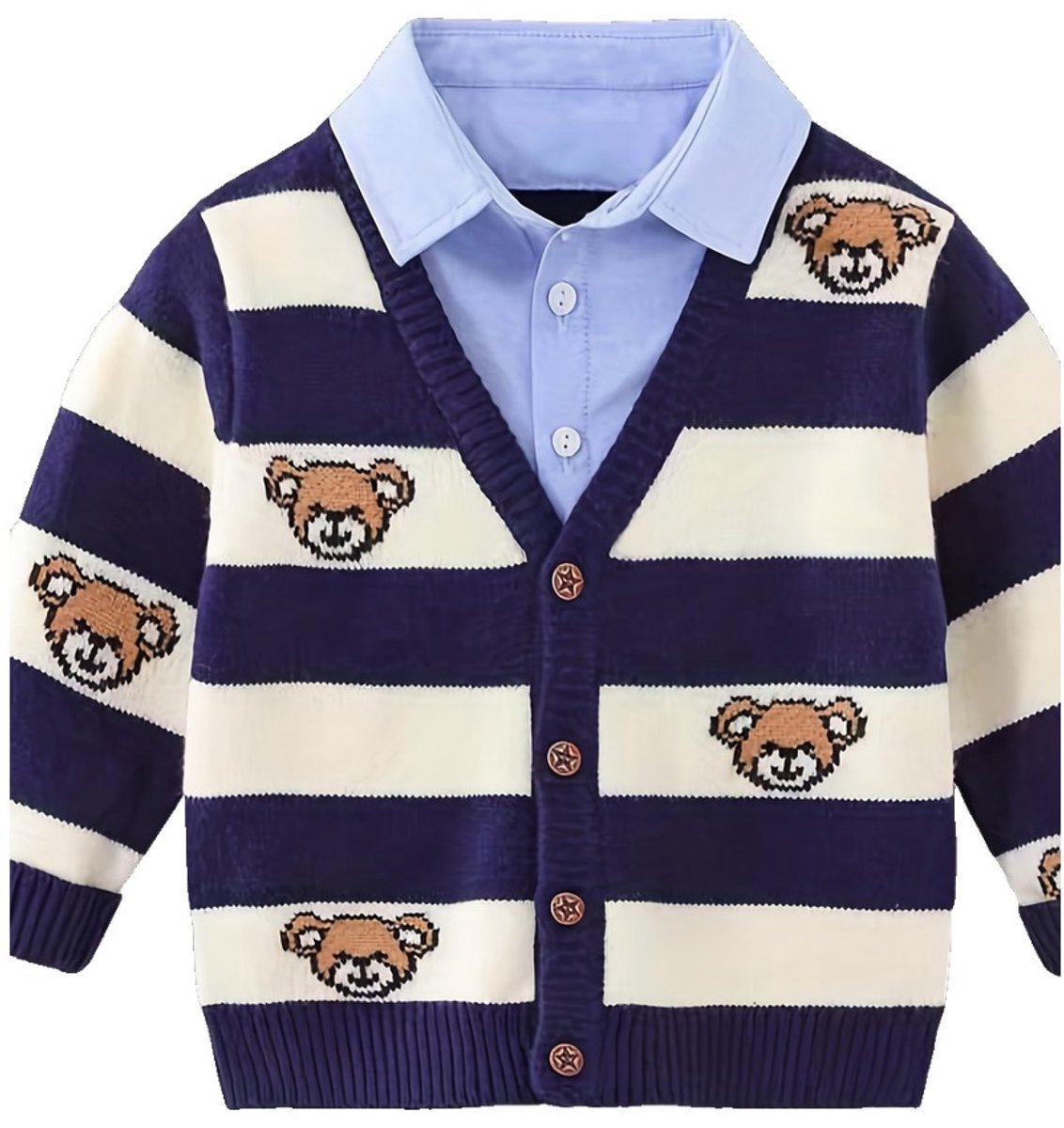 Currero Cardigan Jongens Vest Jongen Met Knopen Kinderen Warm Gebreid Vest Long 3-4 Jaar Blauw