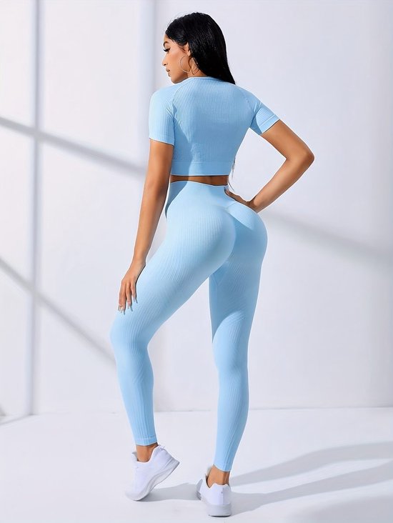 Currero Pilates Pak Dames - Yoga - Buttshaper - Gym - Fitness - Butt Lift - Bil Vergrotend - Heup Liftend - Yogakleding - Lichtblauw XS — afbeelding 2