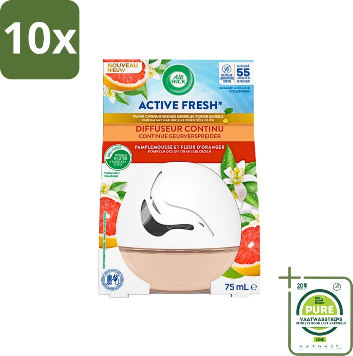 10 x Air Wick Decosphere - Luchtverfrisser - Grapefruit & Oranjebloessem - 75g - Grootverpakking - Luchtverfrisser - Geurverspreider - Air Wick - Grapefruit - Oranjebloessem