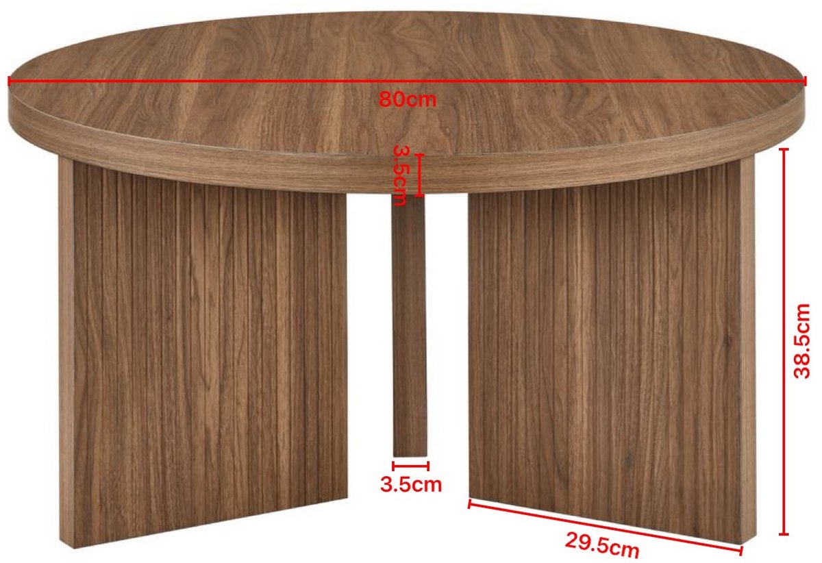 Salontafel Ronde Tafel Met Stabiele MDF Constructie En Unieke Ribbelstructuur Voor Woonkamer En Slaapkamer Walnootbruin 80 Cm