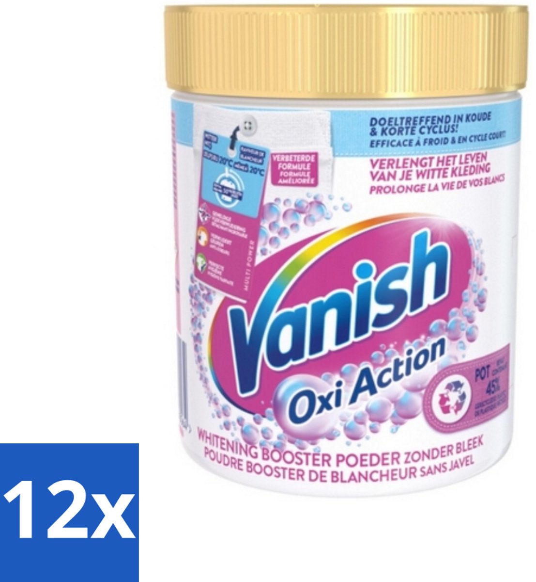 12 x Vanish Oxi Action - Vlekkenverwijderaar - Wasbooster - Zonder Bleek - Witte Was - 530 Gram - Vlekkenverwijderaar - Wasbooster - Witte Was - Vlekken Verwijderen - Wasverzachter