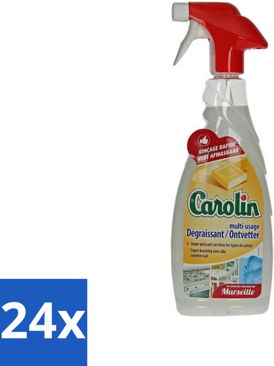 24 x Carolin - Keukenreiniger - Ontvetter - 650 ml - Keukenreiniger - Ontvetter - Marseillezeep - Vetvlekken Verwijderen - Hardnekkig Vuil