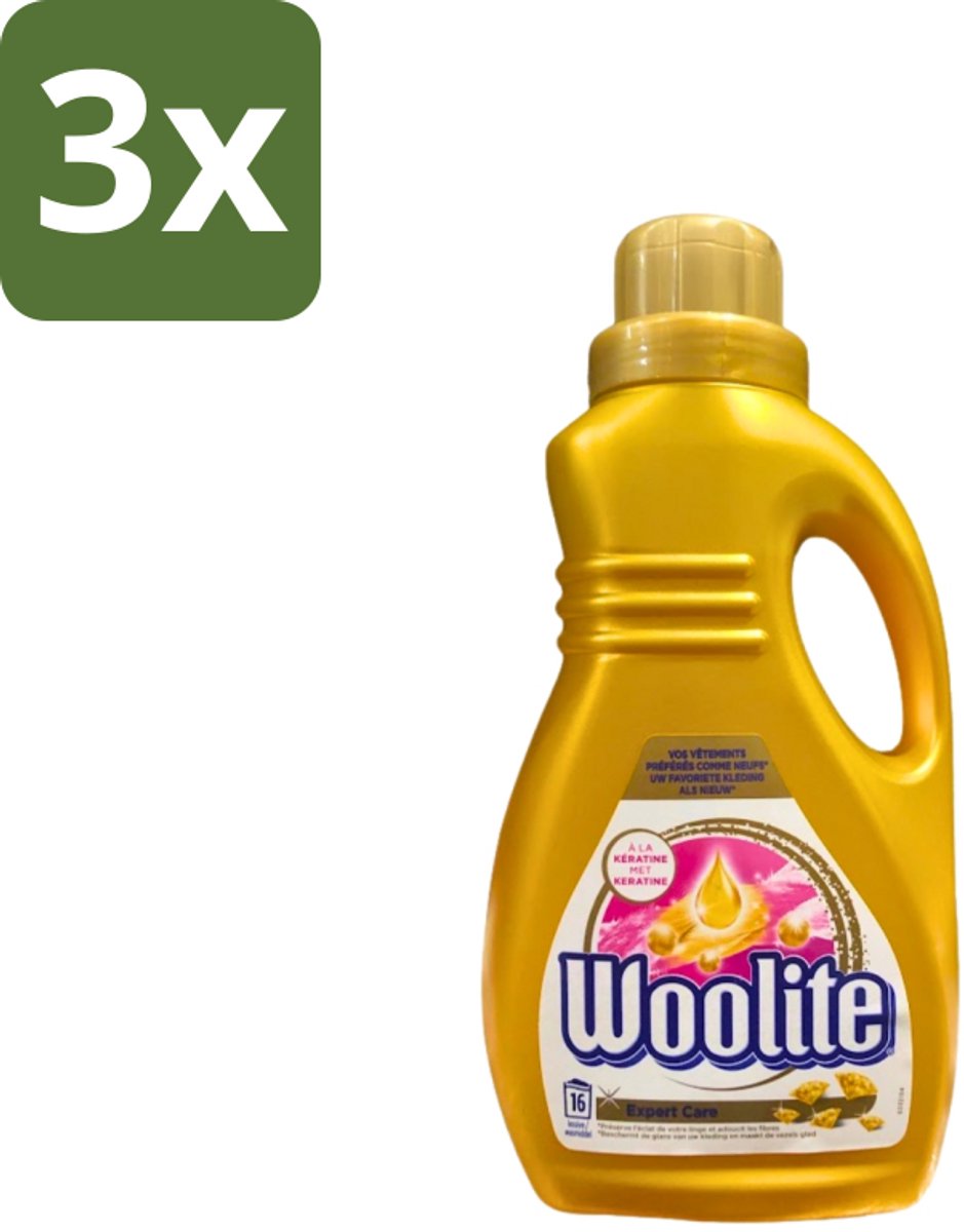 3 x Woolite Expert Care - Vloeibaar Wasmiddel - Met Keratine - Delicate Was - 16 Wasbeurten - 1L - Delicate Was - Keratine Wasmiddel - Kleding Verzorging - Wasmiddel Voor Delicate Stoffen - Glans Behouden