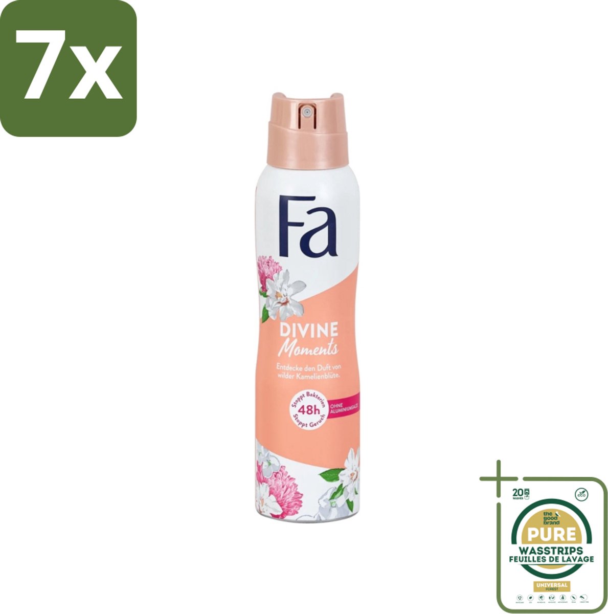 7 x Fa - Divine Moments - Deodorant Spray - Wilde Cameliabloesem - 150 ml - Grootverpakking - Deodorant Spray - Anti-vlekken - Huidvriendelijk - Wilde Cameliabloesem - Frisheid