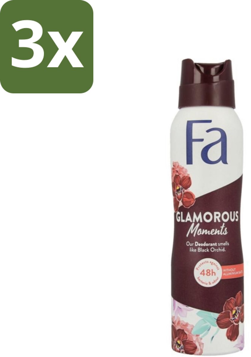 3 x Fa - Glamorous Moments - Deodorant Spray - Zwarte Orchidee - 150 ml - Deodorant Spray - Geur - Vegan - Geur Van Orchidee - Geur Van Orchidee