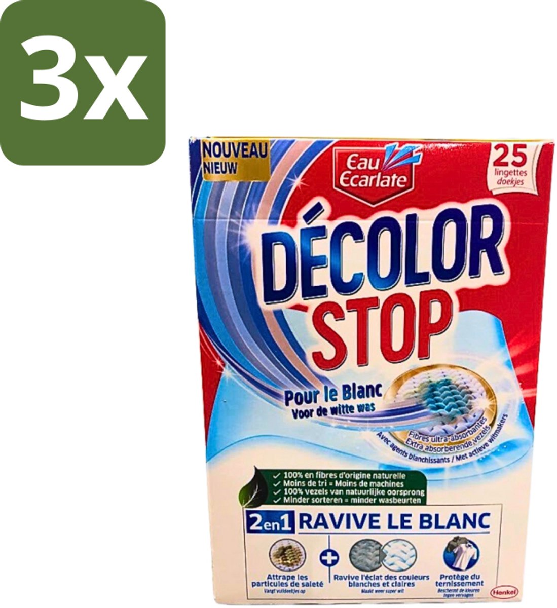 3 x Eau Eclarate - Sublim Blanc - Ultra Witmakend - 25 doekjes - Wit Textiel Herstellen - Glans Herstellen - Verhelderende Doekjes - Witte Stoffen Beschermen - Doekjes Voor Wit Textiel