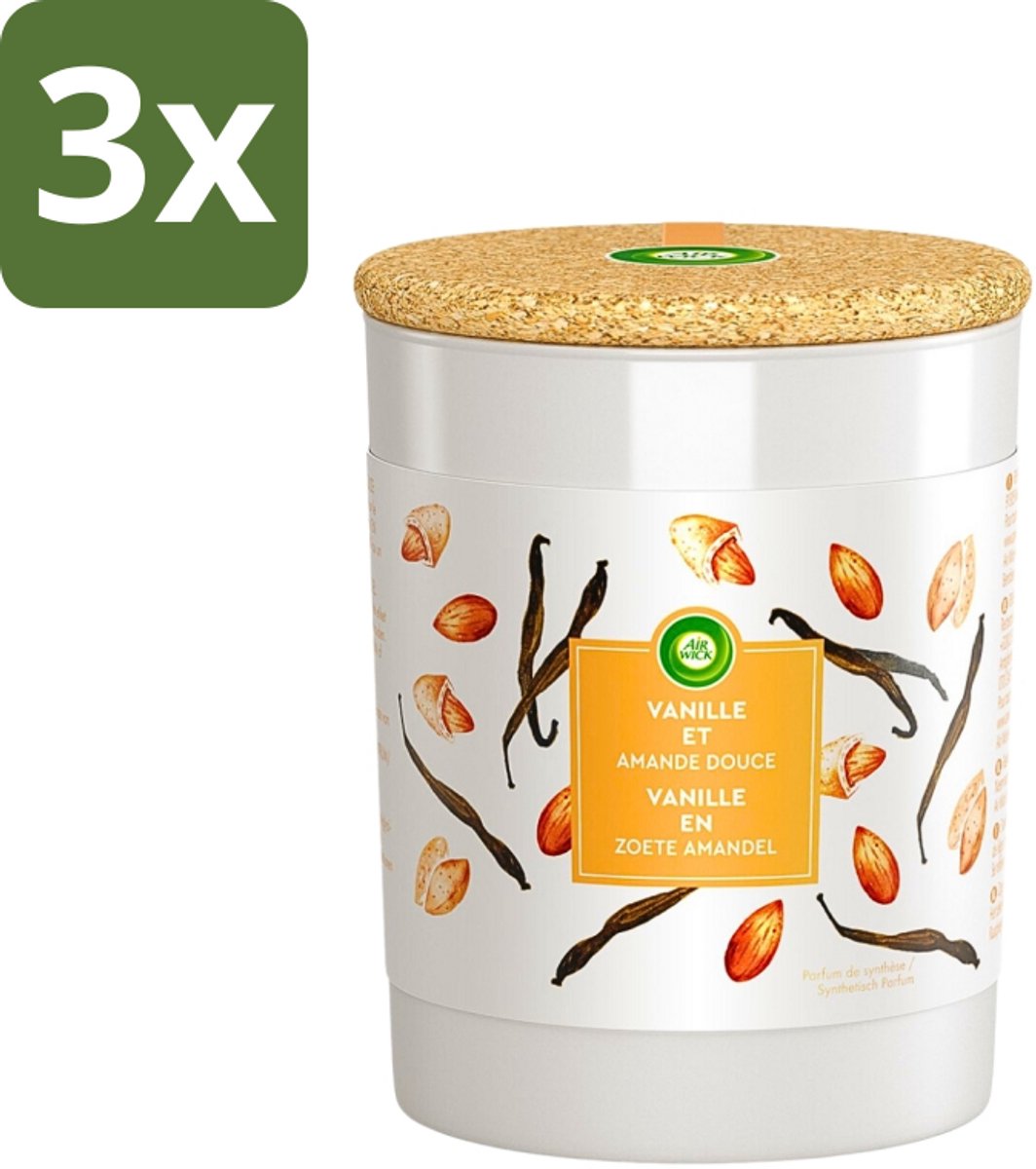 3 x Air Wick - Geurkaars - Vanille & Zoete Amandel - 35 Uur Brandduur - Geurkaars - Vanille - Amandel - Warme Geur - Sfeer