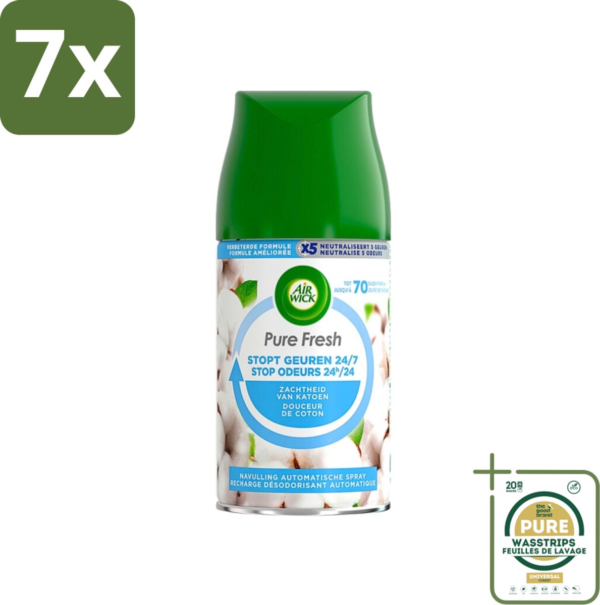 7 x Air Wick Freshmatic Pure Fresh Navulling Zachtheid van Katoen 250 ml - Grootverpakking - Luchtverfrisser - Geurverspreider - Katoen Geur - Frisse Geur - Geur Neutraliseren