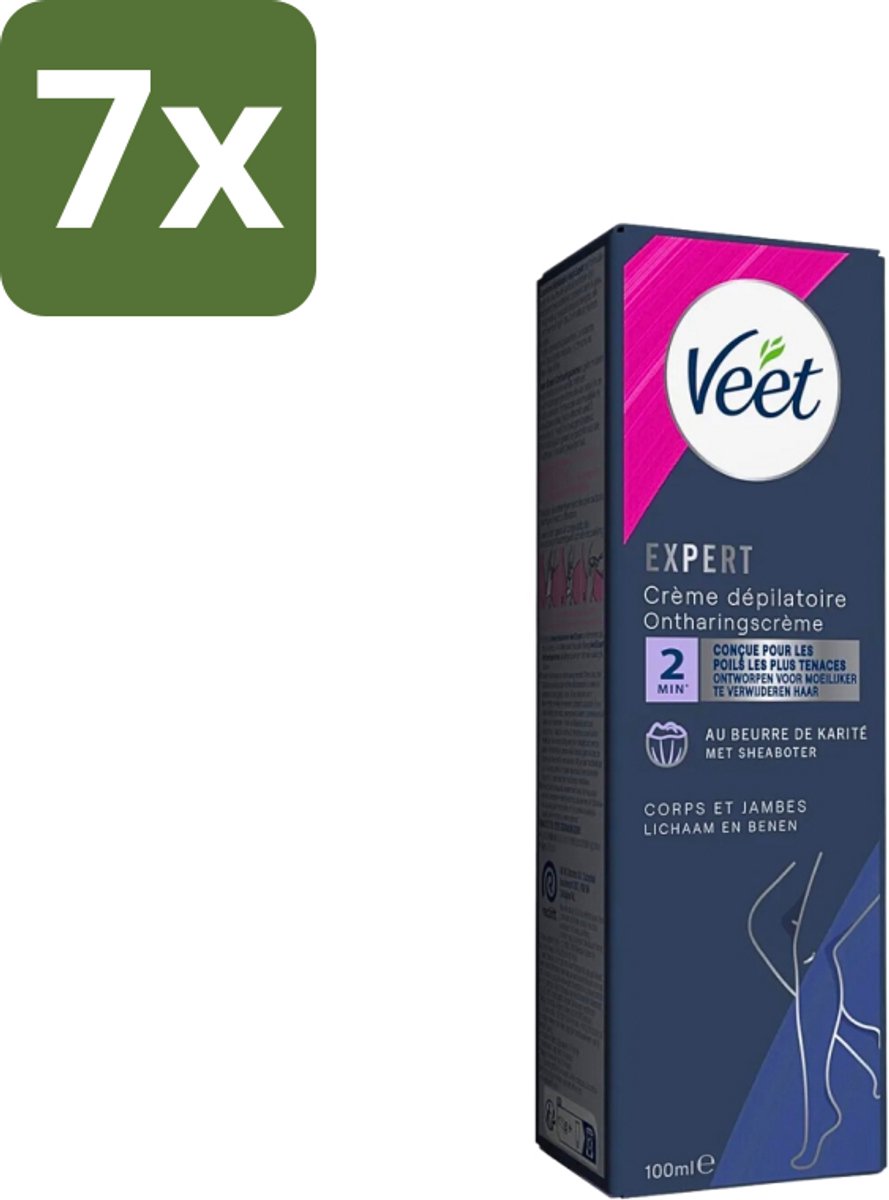 7 x Veet Expert - Ontharingscreme met sheaboter - Lichaam & benen - Alle huidtypes - 100ml - Ontharing Crème - Haar Verwijderen - Sheaboter Crème - Huid Hyderatatie - Ontharing Benen