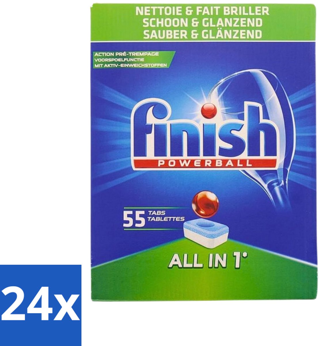24 x Finish Powerball - All in 1 - Vaatwastabletten - Schoon & Glans - 55 Tabletten - Vaatwastabletten - Vaatwasser - Schoonmaak - Glans - Diepe Reiniging