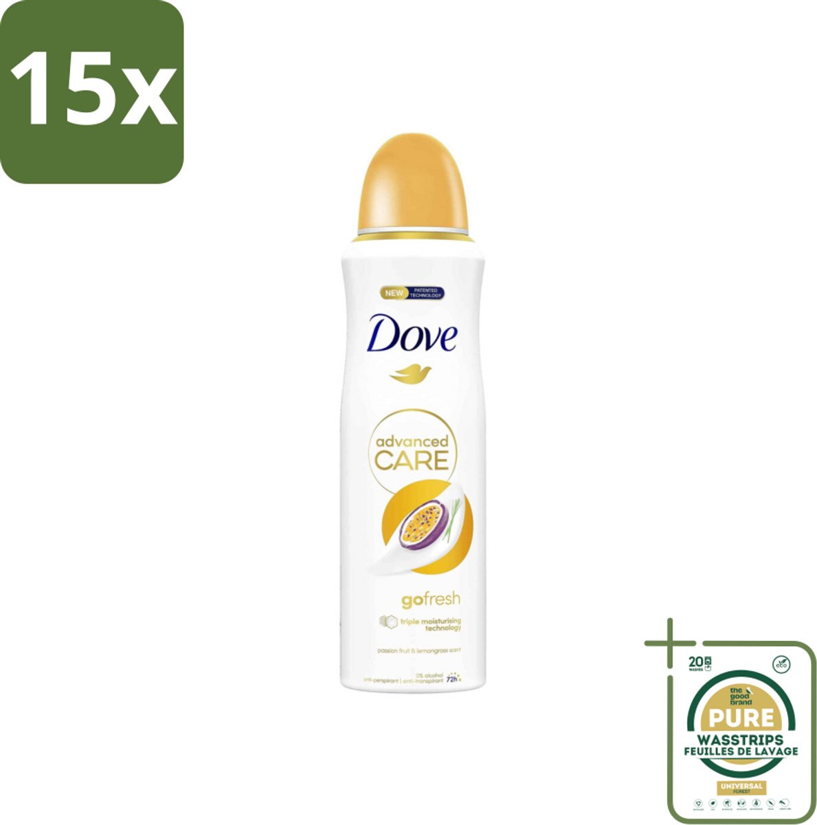 15 x Dove – Deodorant Spray – Go Fresh Passievrucht – 200 ml - Grootverpakking - Anti-transpirant Spray - Passievrucht Geur - Frisheid - Huidhydratatie - 48 Uur Bescherming