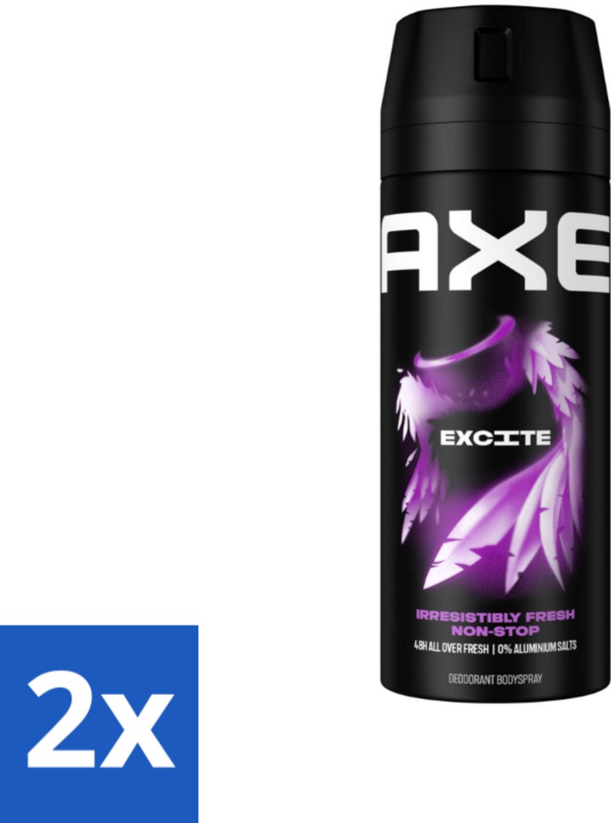 2 x Axe - Deodorant Bodyspray - 48hrs Fresh - Excite - Crisp Coconut & Black Pepper - 150 ml - Deodorant - Deodorant Spray - Axe Excite - Kokosnoot - Zwarte Peper