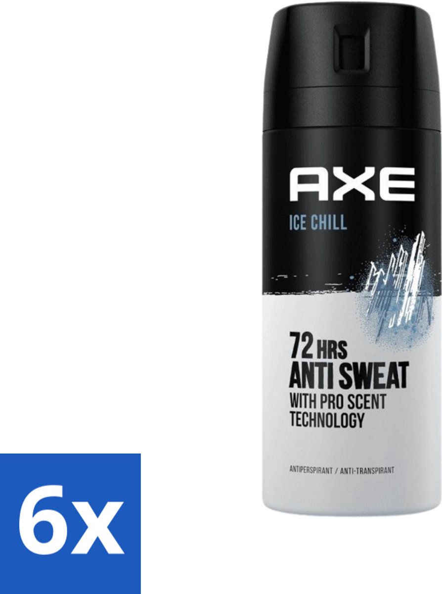 6 x Axe - Deodorant Spray - 72hrs Anti Sweat - Ice Chill - 150 ml - Deodorant - Anti-transpirant - Axe - Ice Chill - 72 Uur