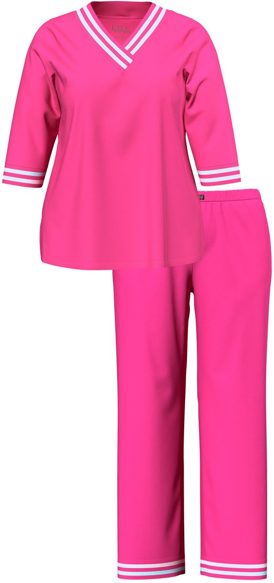 Ulla Popken - Dames - Pyjama streepdetails v-hals 3/4-mouwen - Felroze - Maat 58+
