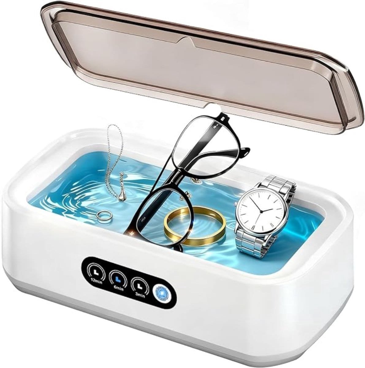 Klarven® Brillenbad Wit - Ultrasoon reiniger - 40W, 650 ml, 3 functies - B 13 x H 9 x D 24 cm